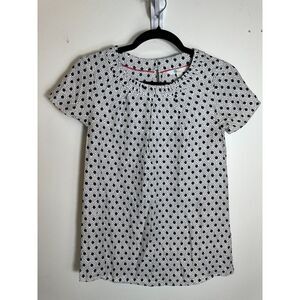 Boden White and Blue Polka Dot Silk Mix Short Sleeve Top Size 2